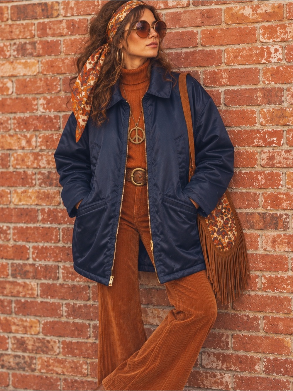 Vintage 70s Golden Fleece Navy Satin Utility Jacket